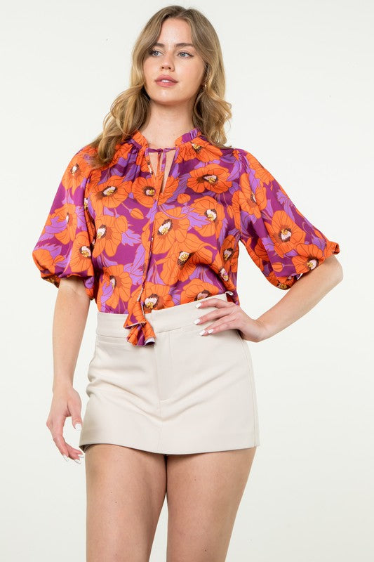 Purple Poppy Puff Sleeve Top