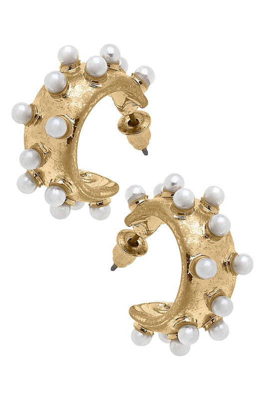 Pearl Studded Hoop Earring In Worn Gold