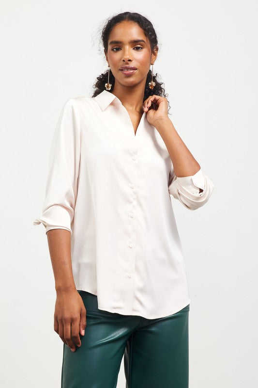 Recycled Button Down Blouse In Shell