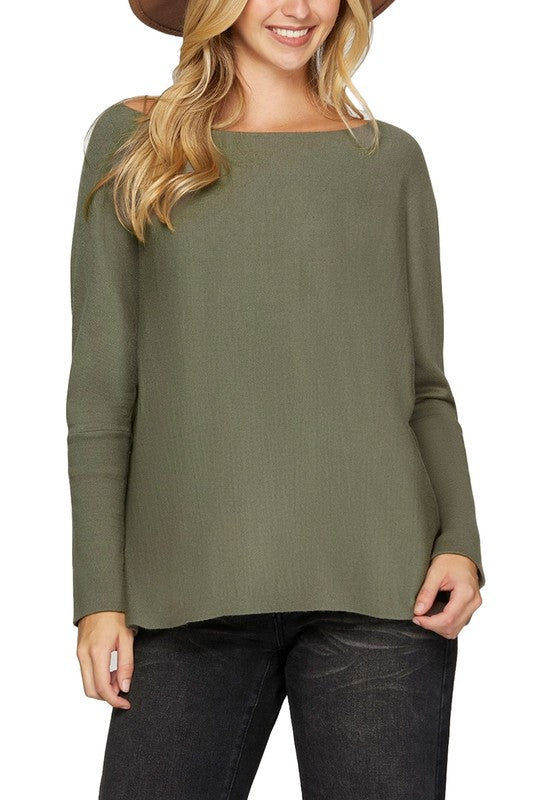 Kari Boatneck Sweater Top In Olive