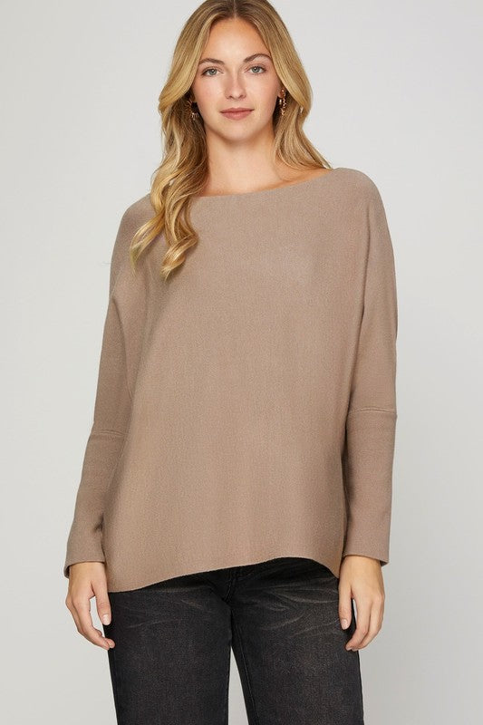 Kari Boatneck Sweater Top In Mocha