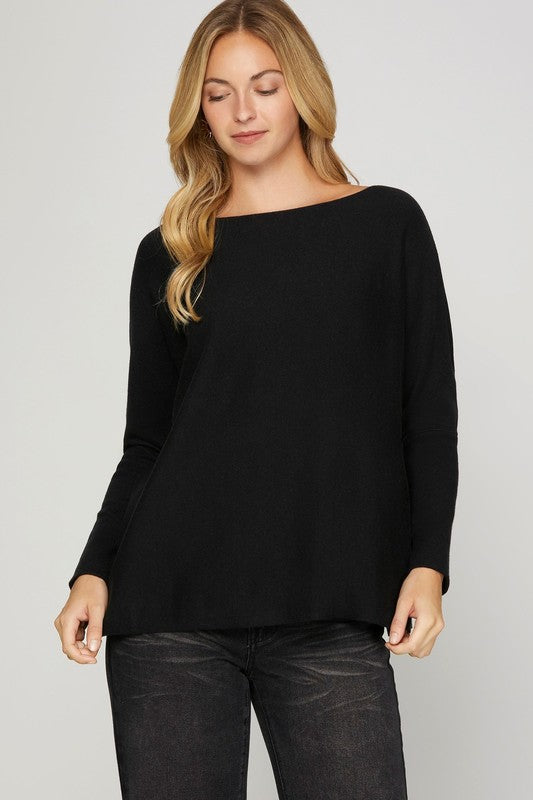 Kari Boatneck Sweater Top In Black