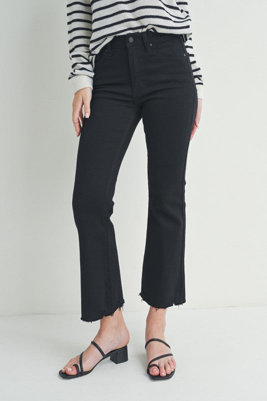 Sadie Jean Crop Flare Raw Hem In Black