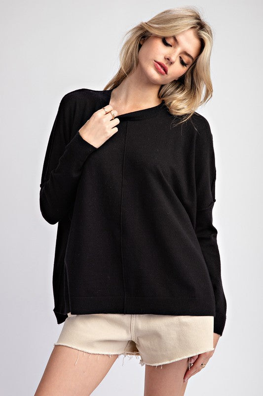 Round Neck Light Weight Sweater In Black