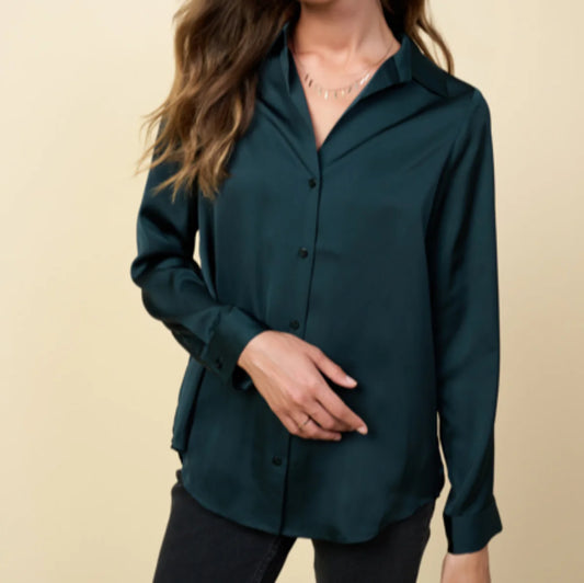 Recycled Button Down Blouse In Astro Green