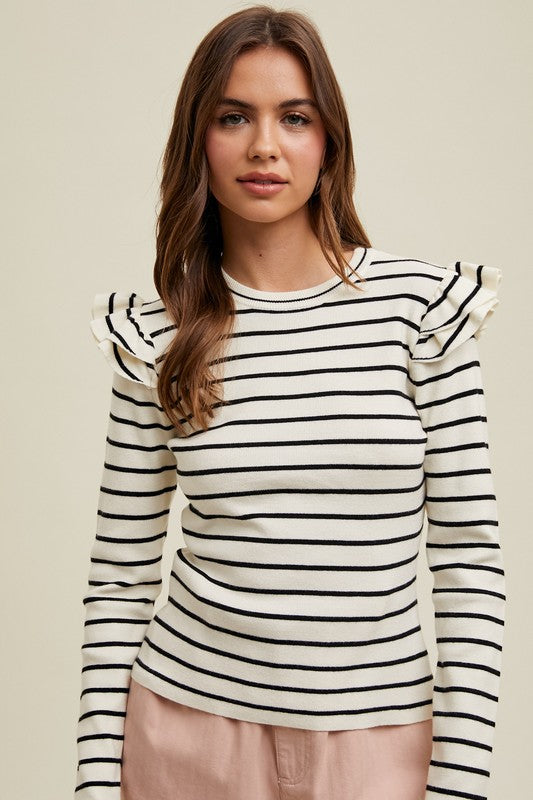 Ruffle Sleeve Stripe Sweater