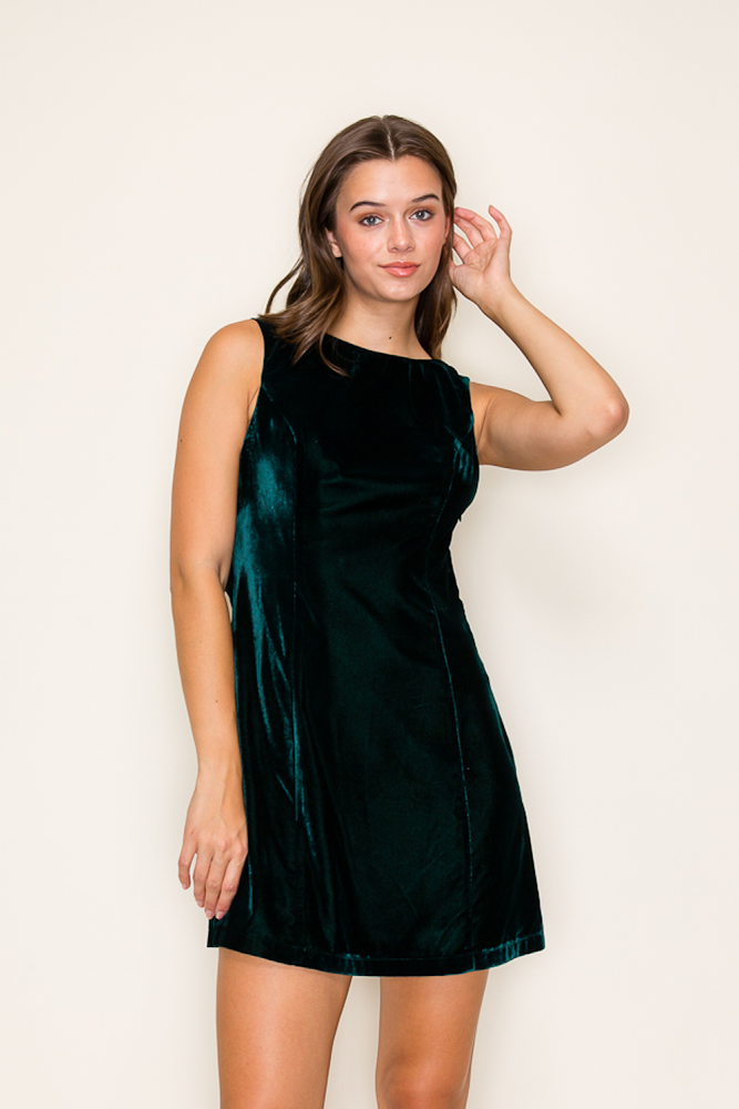 Bow Back Velvet Mini Dress In Dark Green