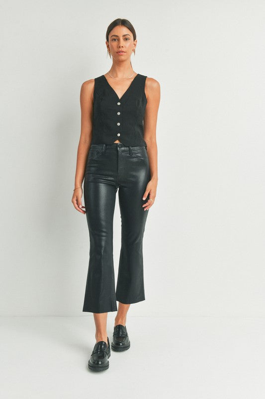 Lexi Cropped Kick Flare Jean In Metallic Black
