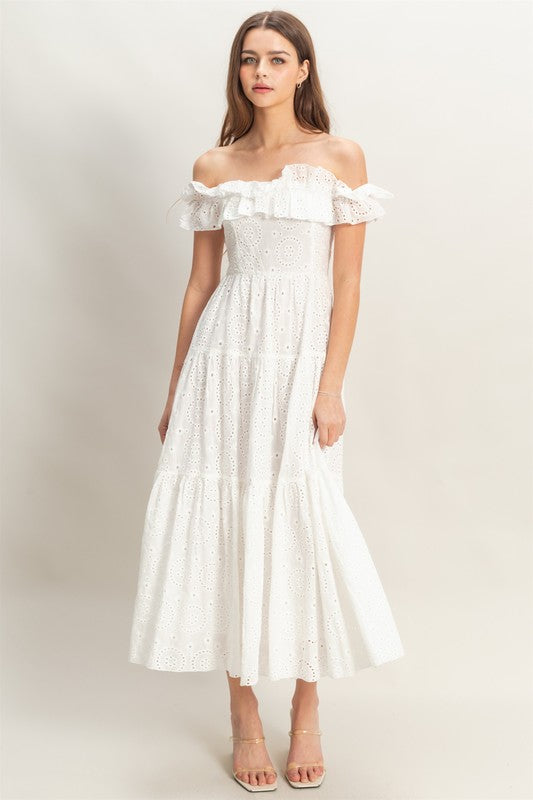Daisy Ruffle Eyelet Maxi In White