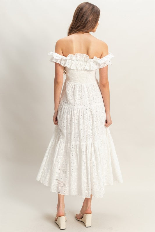 Daisy Ruffle Eyelet Maxi In White