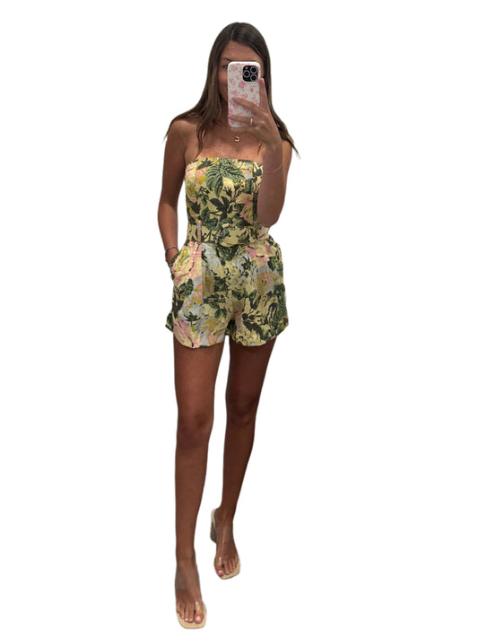 Tropical Florals Strapless Romper