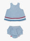 RuffleButts Americana Blue Seersucker Ric Rac Swing Top & Bloomer Set