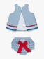 RuffleButts Americana Blue Seersucker Ric Rac Swing Top & Bloomer Set