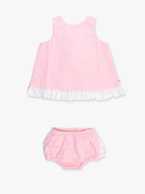 Pink & White Embroidered Dot Swing Top and Bloomer Set