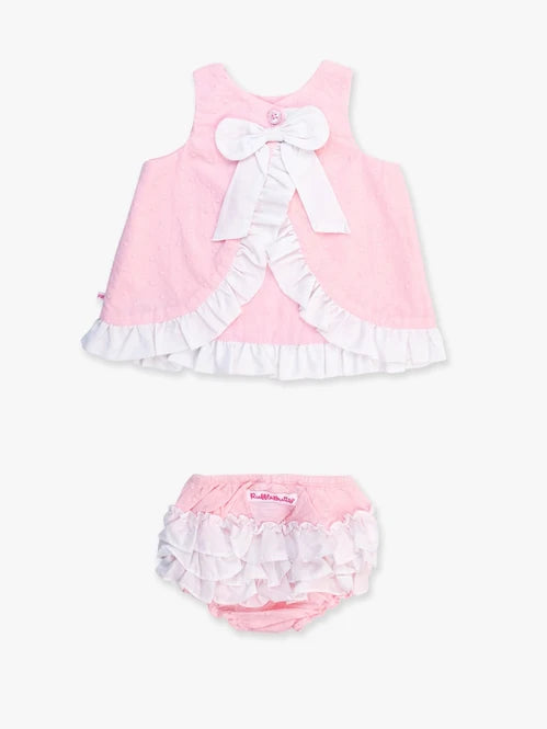Pink & White Embroidered Dot Swing Top and Bloomer Set