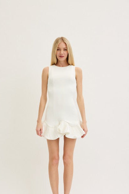 Flutter Ruffle Hem White Mini Dress
