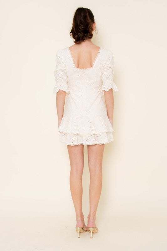 Light Peach Eyelet Tiered Mini Dress