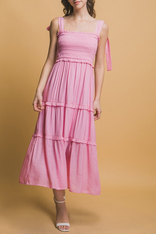 Pretty Lady Smocked Midi In Pink