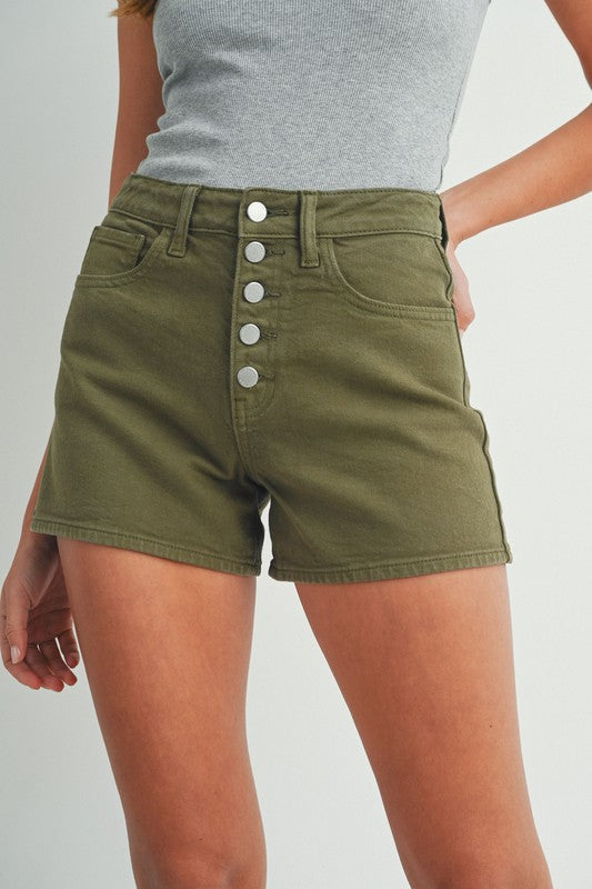 Kara Button Down Jean Shorts In Olive