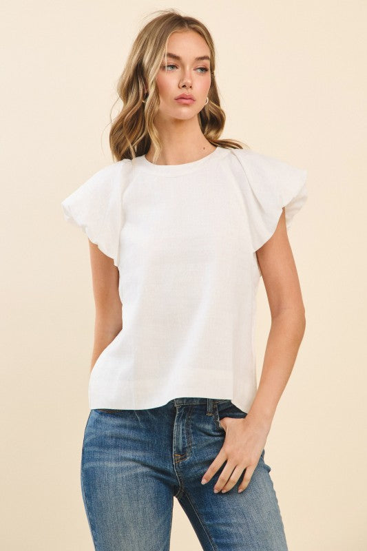 Flutter Sleeve Top In White