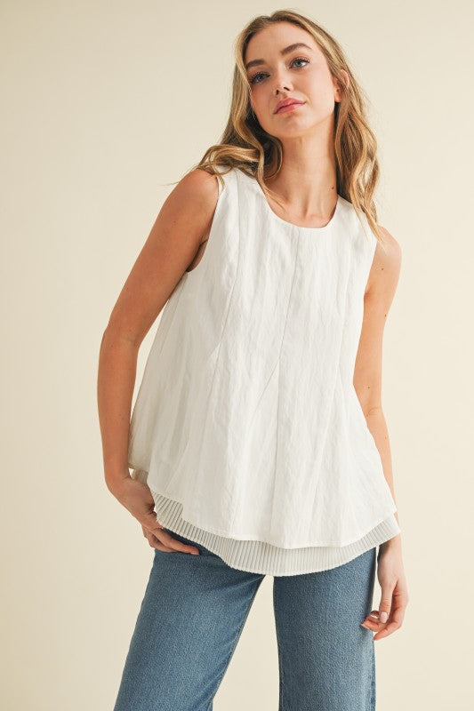 Pleated A Line Top In Cream