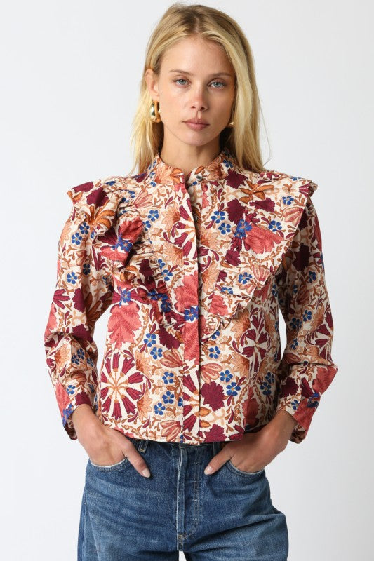 Forever Thankful Floral Long Sleeve Puff Blouse