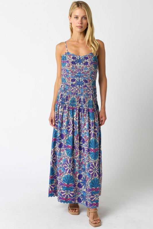 Blooming Blues Smocked Maxi Dress