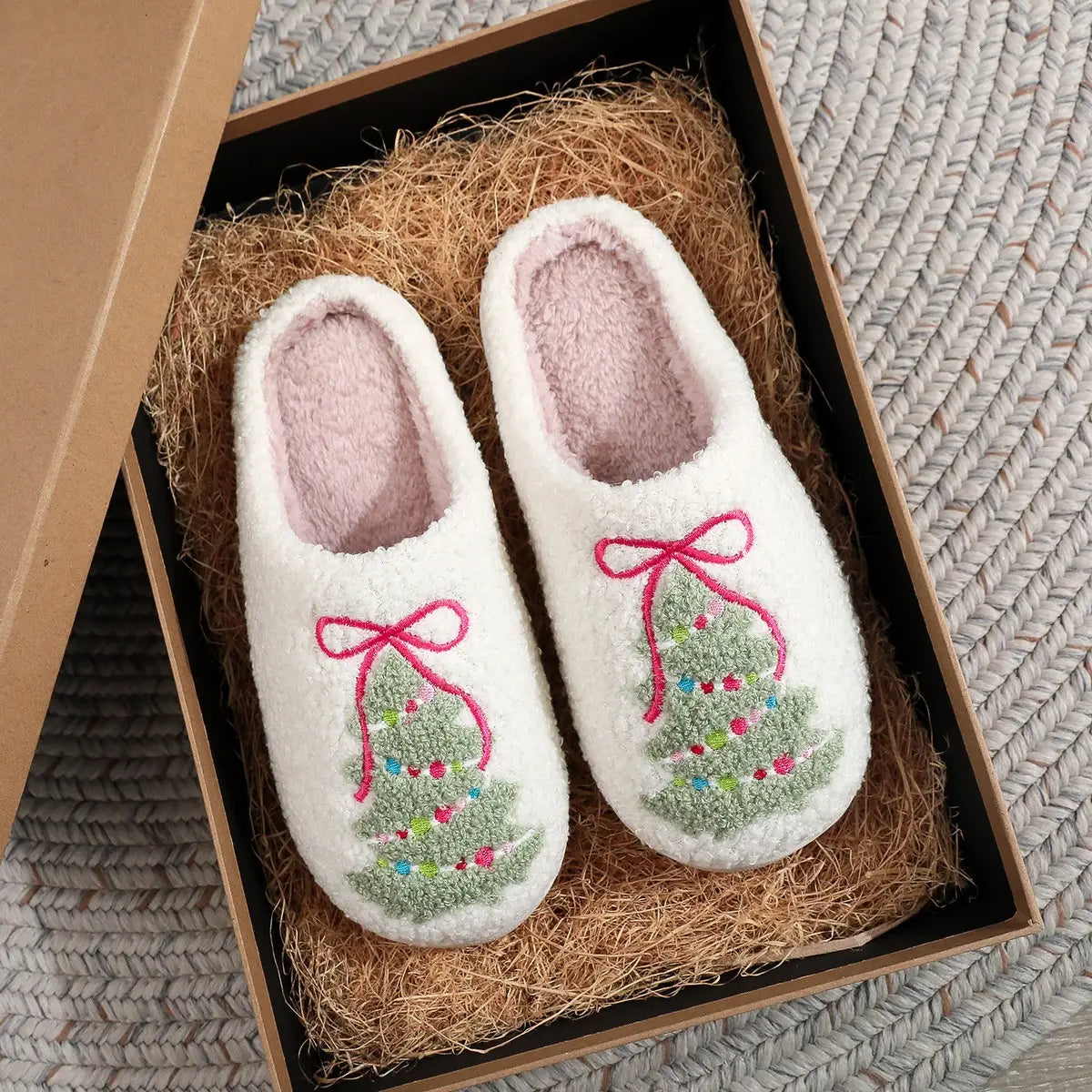 Cozy Christmas Bow Slippers