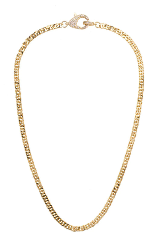 Maggie Pave Carabiner Charm Necklace Base in Shiny Gold