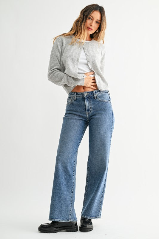 Addison Mid Rise Slim Wide Leg Jean In Medium