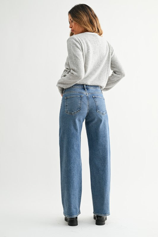 Addison Mid Rise Slim Wide Leg Jean In Medium