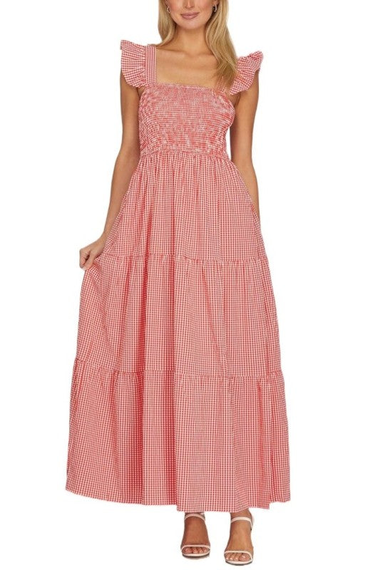 Independence Day Gingham Maxi Dress In Red
