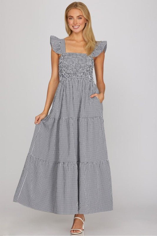 Independence Day Gingham Maxi Dress In Navy