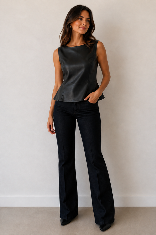 Black Sleeveless Leather Top