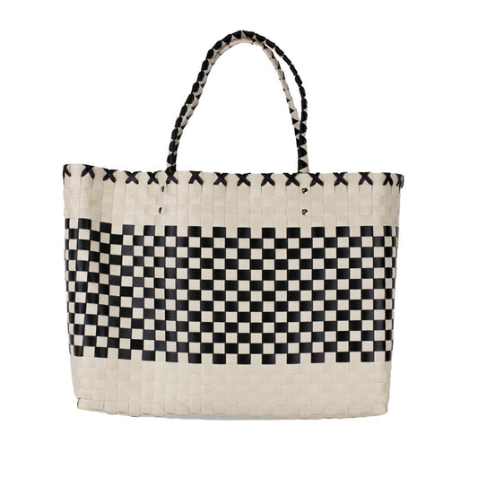 Jodie Woven Tote In Cream/Black