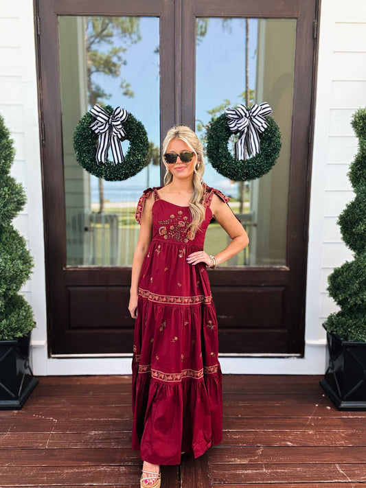 Floral Charm Maxi In Burgundy