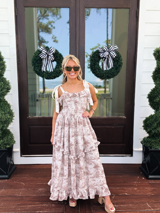 Print Contrast Shoulder Tie Strap Midi