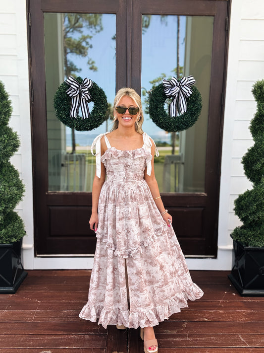 Print Contrast Shoulder Tie Strap Midi