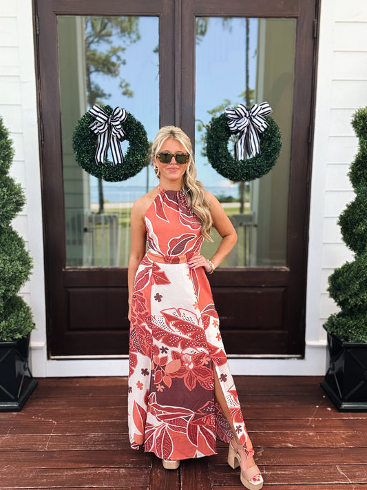 Blooming Autumn Halter Maxi