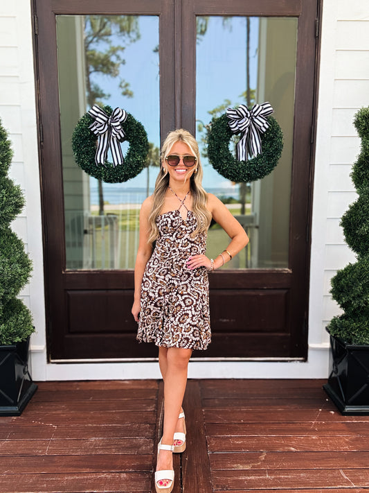 Fall Bloom Halter Mini Dress