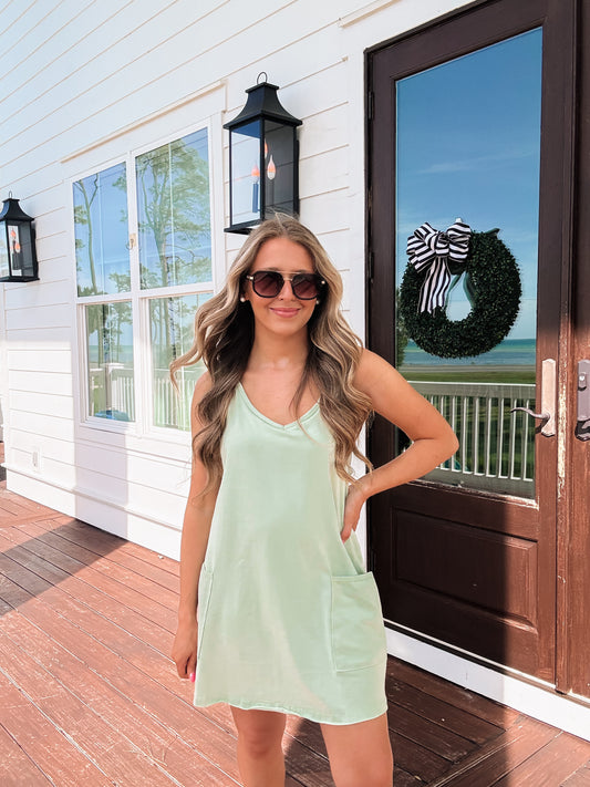 Tara Romper Dress In Sage