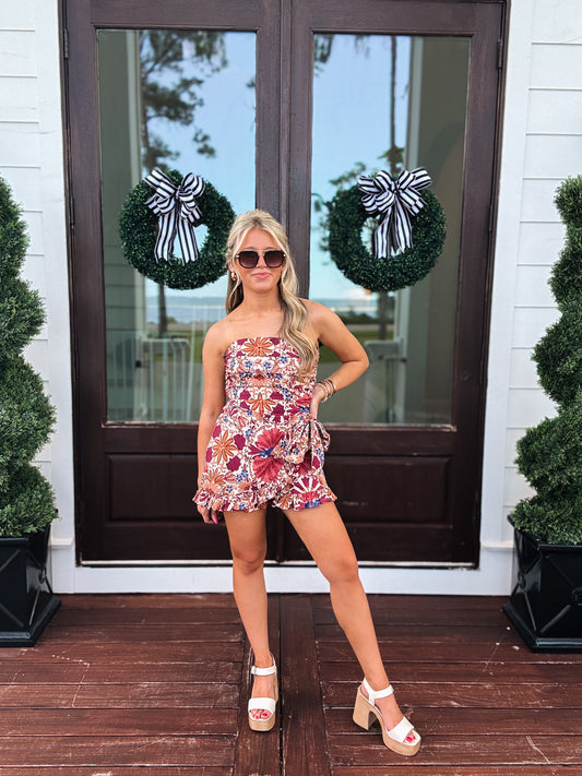 Forever Thankful Floral Strapless Romper