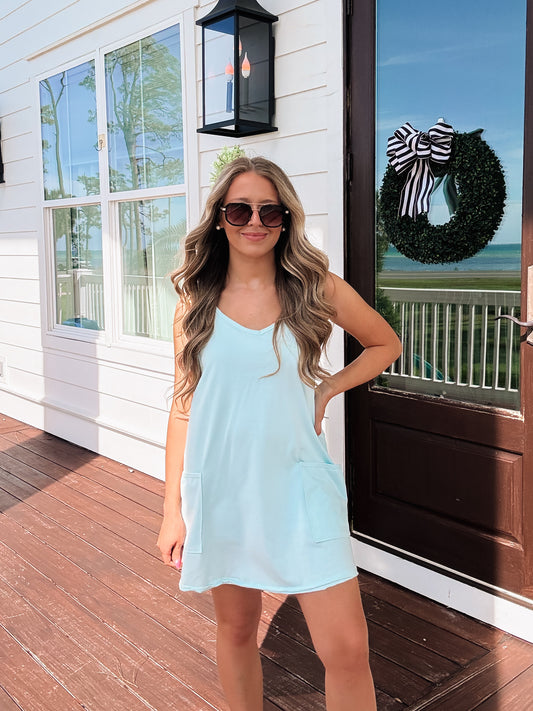 Tara Romper Dress In Light Blue