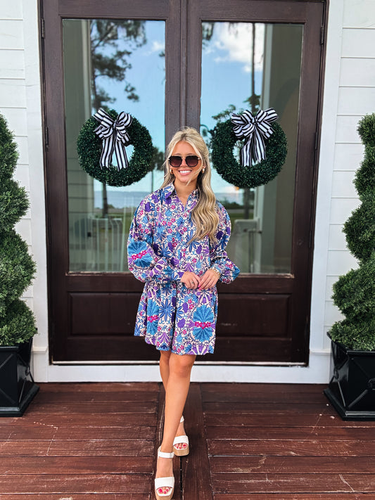 Blooming Blues Button Down Mini Dress