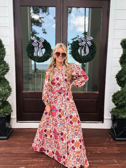 Forever Thankful Floral Belted Maxi Dress