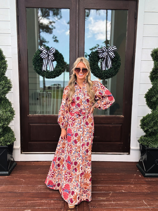 Forever Thankful Floral Belted Maxi Dress