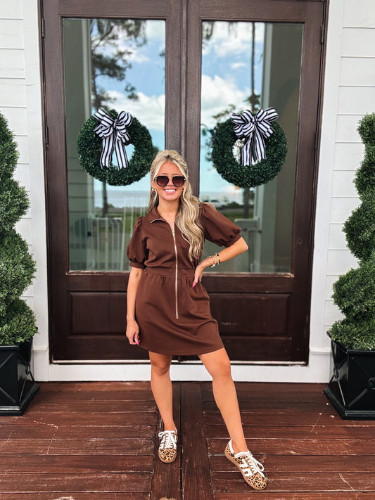 Leaves Are Falling Mini Dress In Espresso