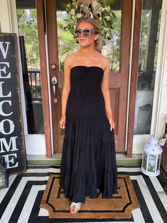 Smocked Tube Maxi in Black