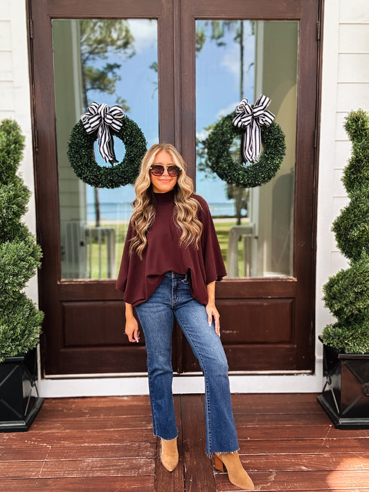 Addy Mock Neck Sweater In Chocolate