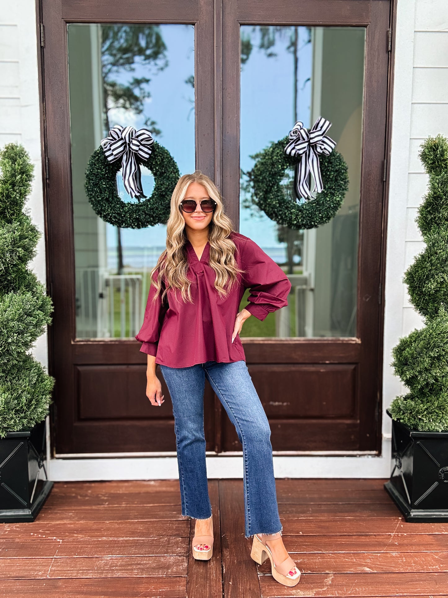 Work Day Top In Burgundy